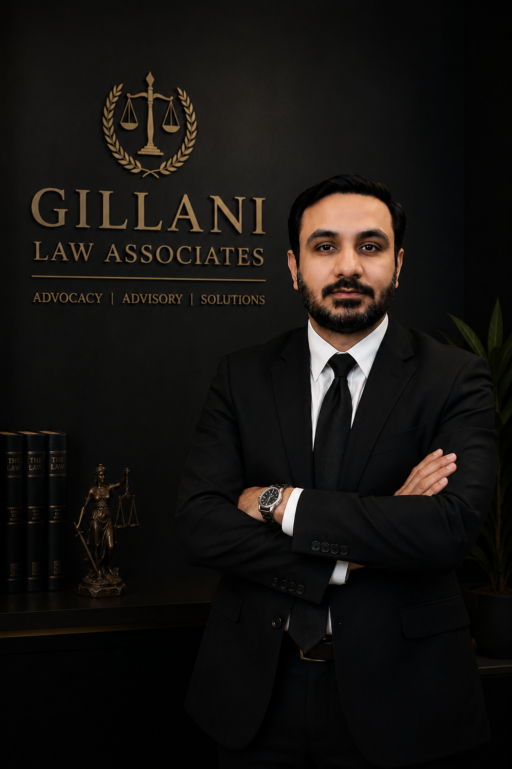 generated image professional lawyer portrait with law firm branding